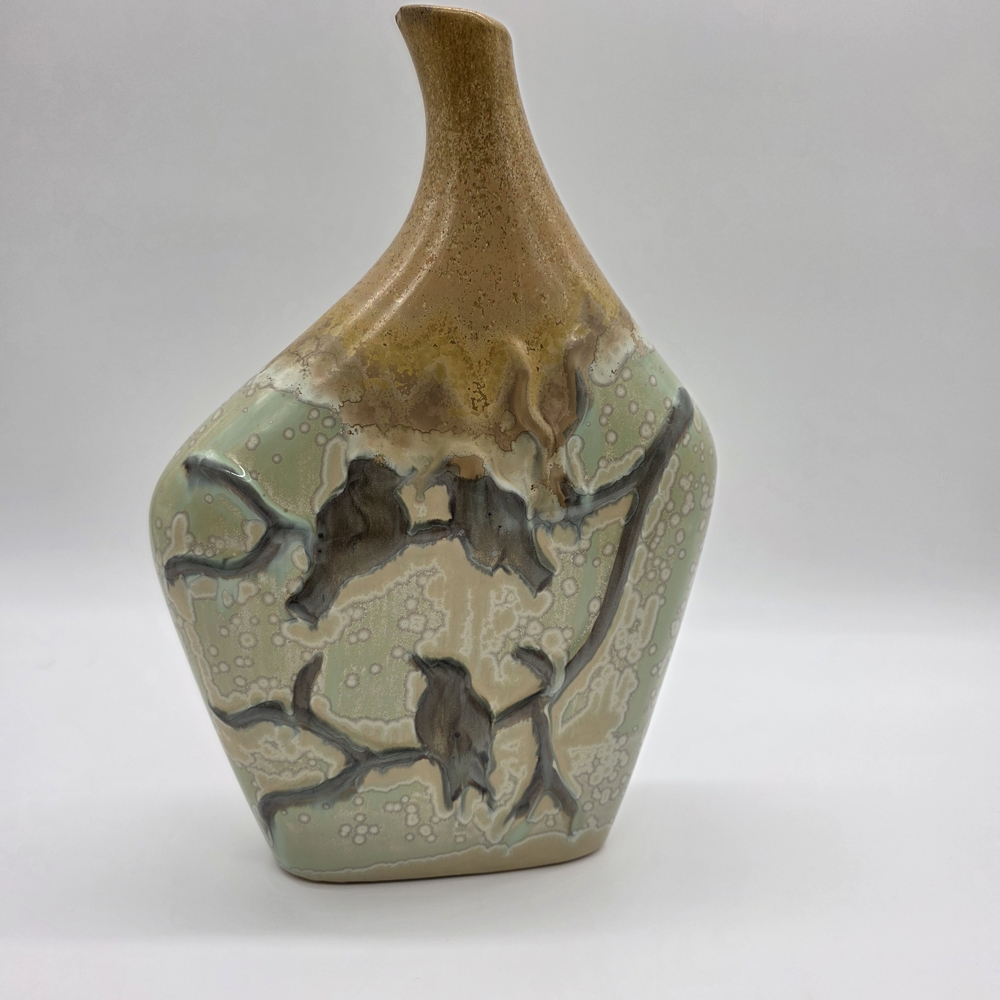 Uttermost Ceramic Vase in Mint, Brown and Cream with Bird Motif